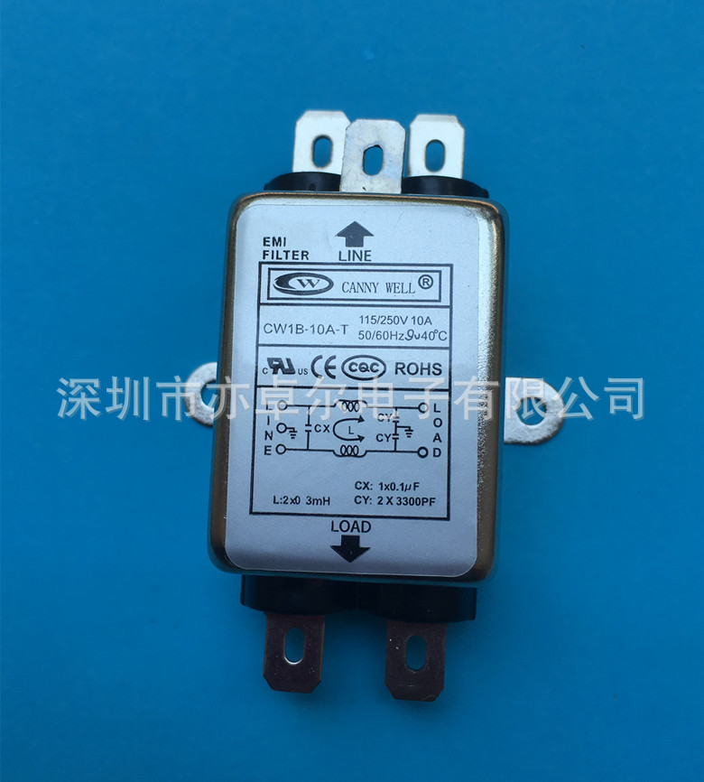 台湾进口CANNY WELL EMI电源滤波器CW1B-10A-T单级电源滤波净化器