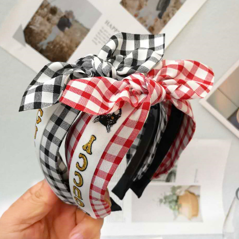 New Hair Accessories Headband Plaid Bow Wide-brimmed Headband Female display picture 1