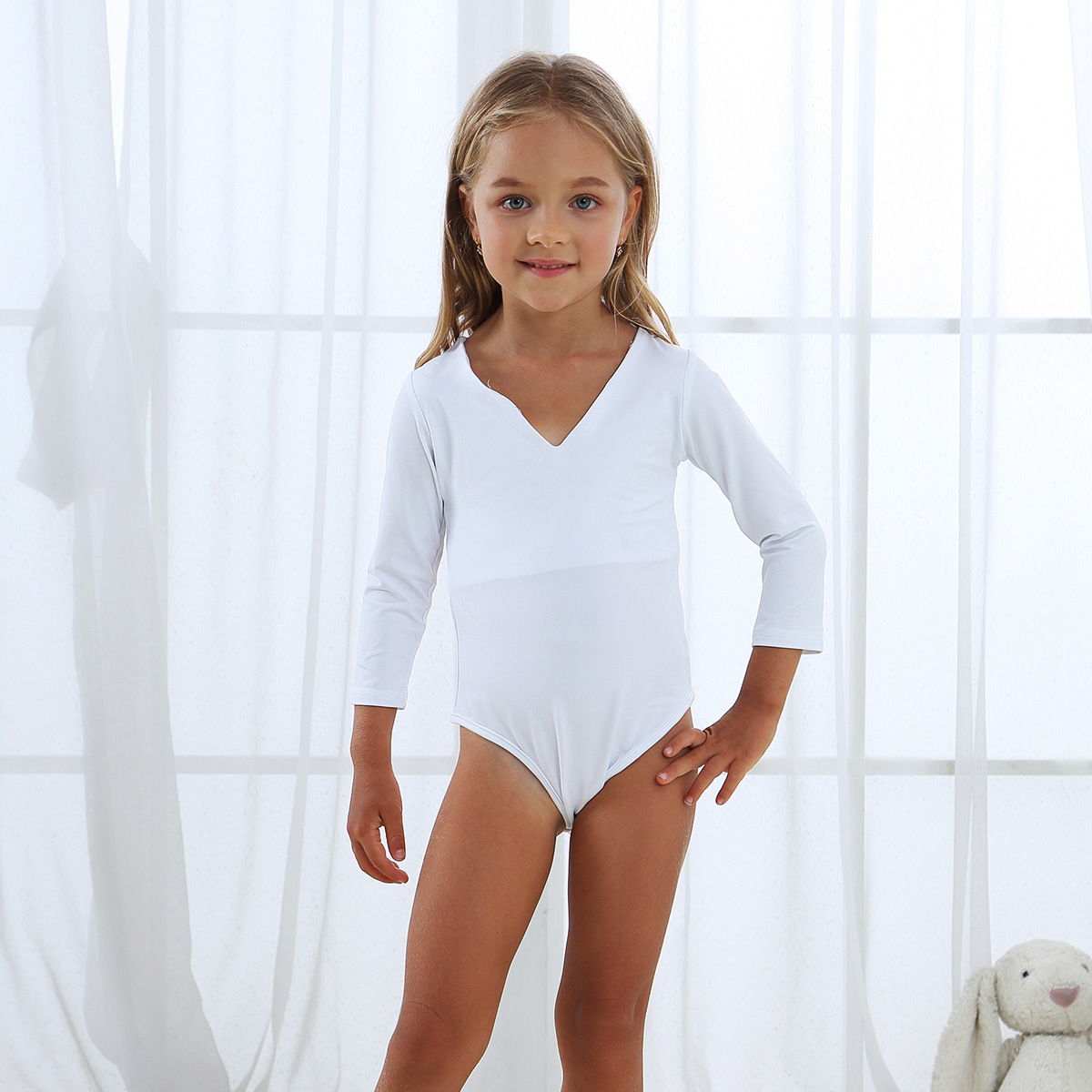 Deep V Neck Cross Back Long Sleeve Parent Child Top Kids Jumpsuit Swimsuit Comfortable Fabric Stylish Design Summer