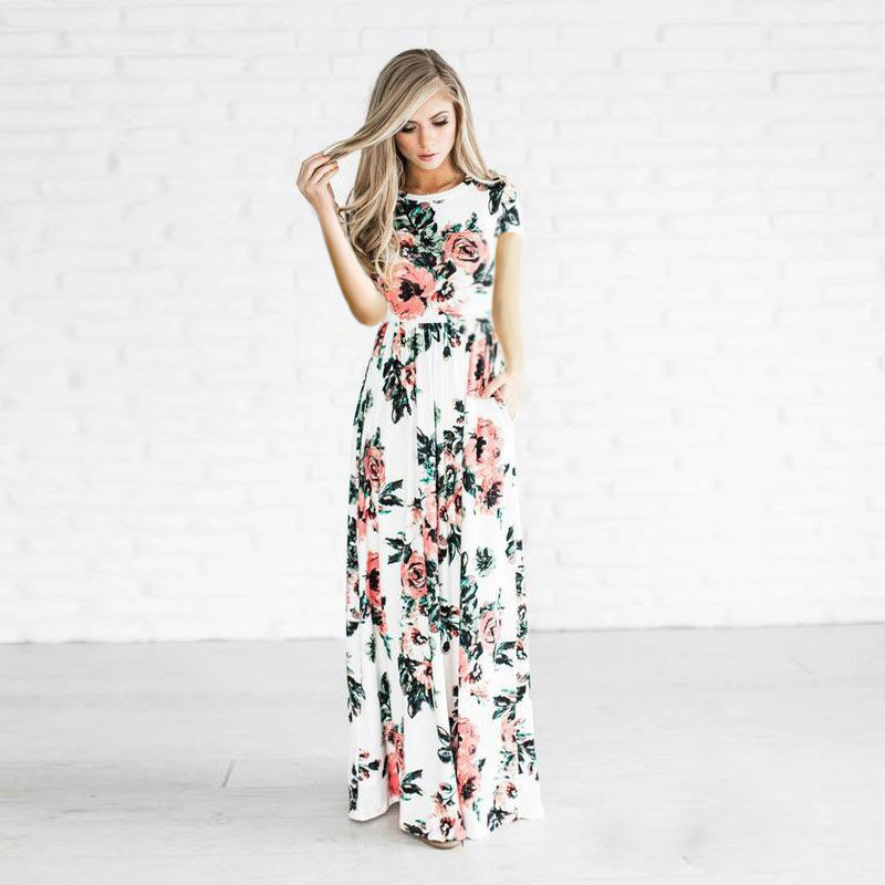 Women's Regular Dress Elegant Round Neck Printing Patchwork Short Sleeve Long Sleeve Flower Maxi Long Dress Daily display picture 5