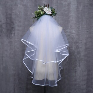 Wholesale foreign trade double-layer forged cloth edge veil bridal wedding veil two-layer shape veil with hair comb new product