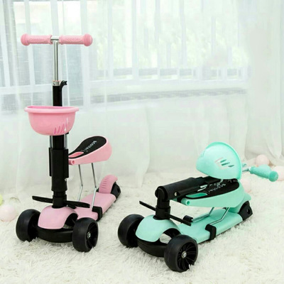 可折叠儿童滑板车三合一带座椅三轮脚踏车户外便携宝宝学步车
