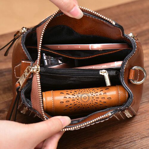 Korean style genuine leather small bag cowhide women's bag retro versatile crossbody bucket bag women's shoulder bag square bag sale
