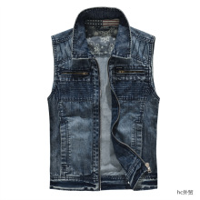 外贸经典牛仔 欧美机车哈雷拉链牛仔马甲 男士摇滚牛仔坎肩批发