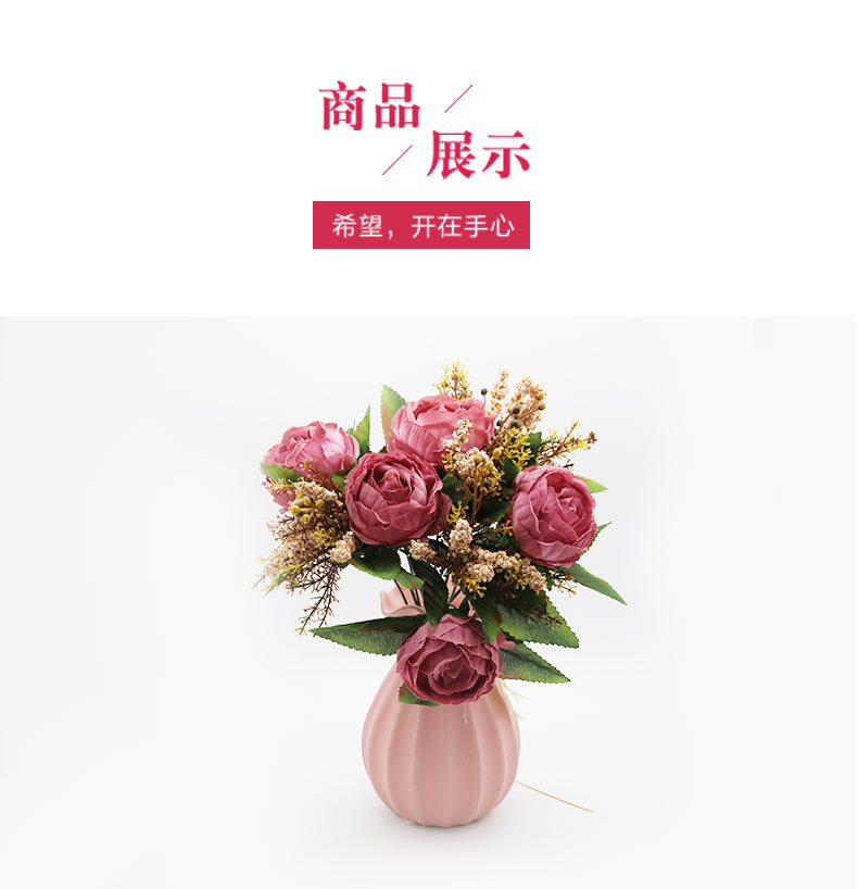 European-style artificial flowers in five colors, high-end artificial flowers, for living room home decoration, wedding, core wrapping, peonies, roses, silk flowers detail image 7
