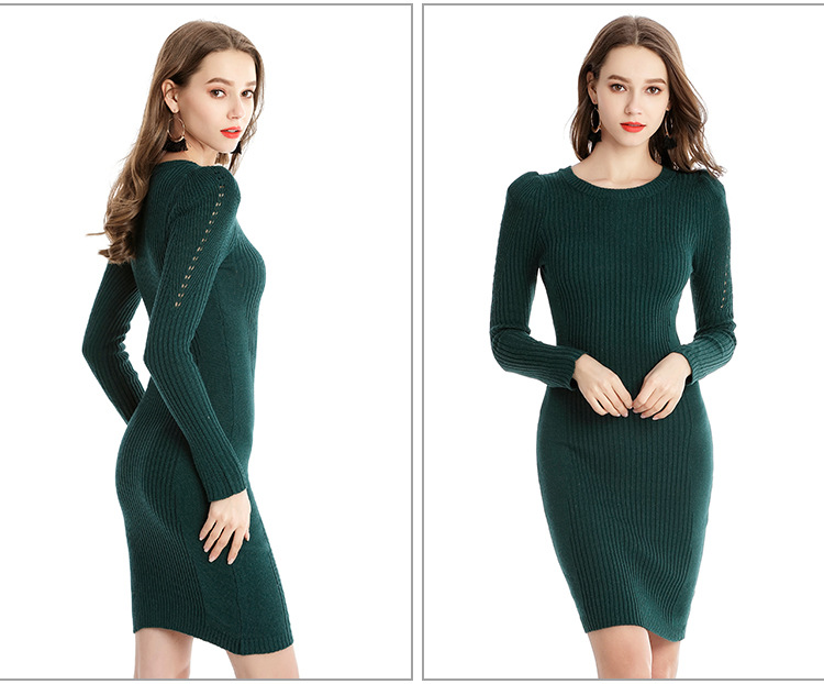 solid color mid-length knitted dress  NSYH28547