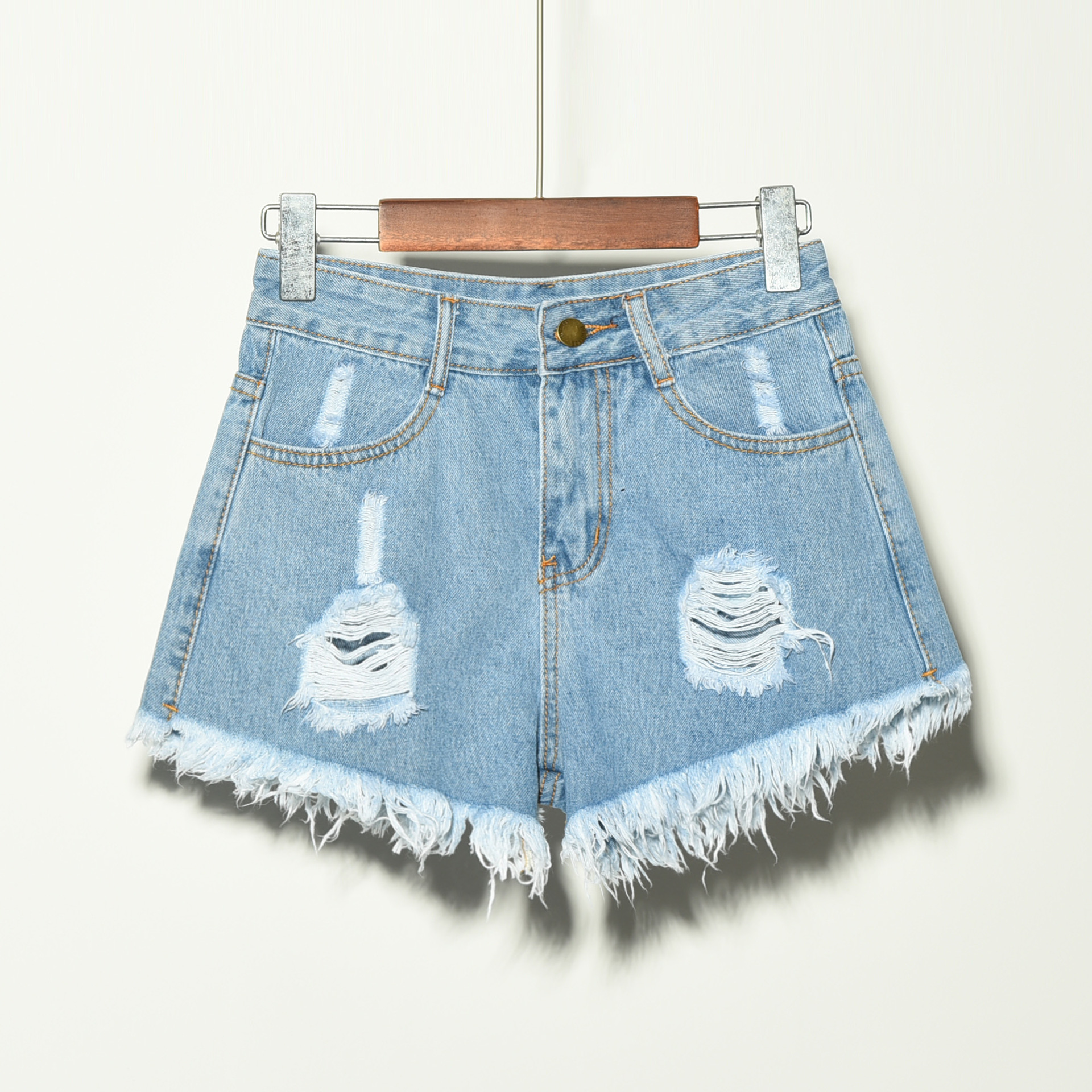 Summer Korean Style Plus Size Women's Denim Shorts Ripped Fit Stretch Casual High Waist Mid-Length Shorts_voghion.com