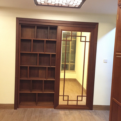 【厂家】推拉门组合整体储物纯实木柜子 新中式过道厨房移门定制