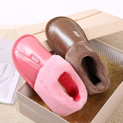 2019新款PU棉鞋防水保暖高毛口防滑皮质棉拖鞋冬季棉鞋厂家直销