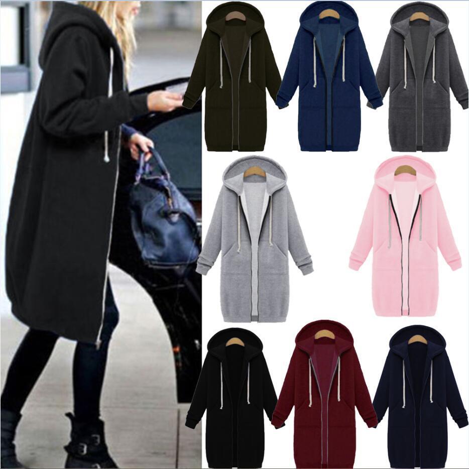 Spot 2019ebay Amazon fall and winter hit thickened medium long hooded zipper sweater coat 11 colors