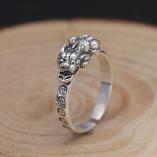 批發925純銀時尚飾品  男女復古泰銀指環貔貅開口戒指帶平安