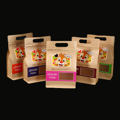 一件代发现货巴旦木牛皮纸袋子带图案开窗八边封 坚果通用包装袋|ms