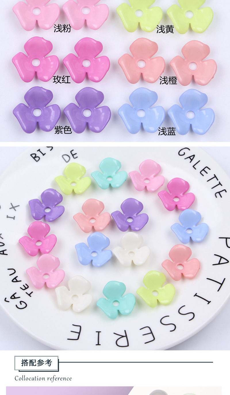 Handmade flower 22mm spring color series glossy surface three-leaf flower acrylic headwear and earrings accessory material wholesale detail image 4