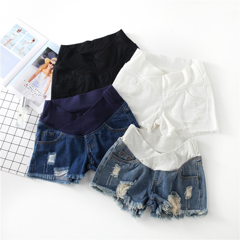 Pregnant women's Denim shorts wide loose summer outer wear low waist pregnant women's clothing pregnant women's belly support pants