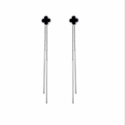 Korean fashion S925 silver needle four-leaf clover earrings simple back-hanging long double stick tassel earrings versatile earrings