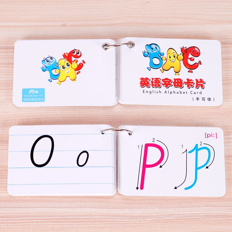 Carta en inglés 26 letras mayúsculas y minúsculas en inglés trazo suave escritura a mano color enseñanza Tarjeta de doble cara