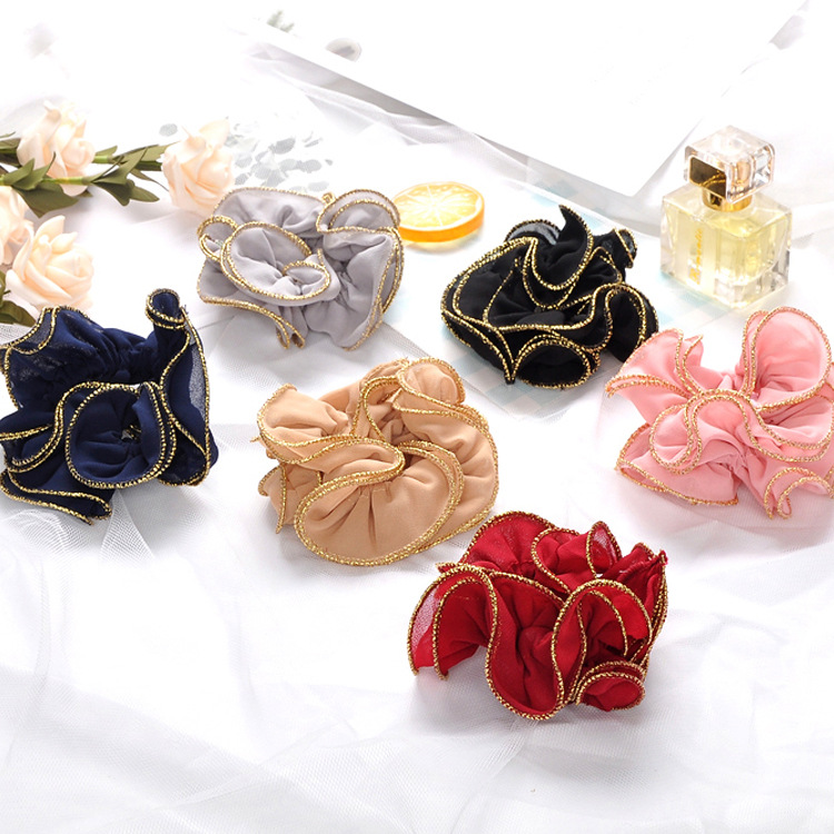 Korean Simple Hair Accessories Wild Gold Silk Cloth Wave Cheap Hair Ring Wholesale display picture 2