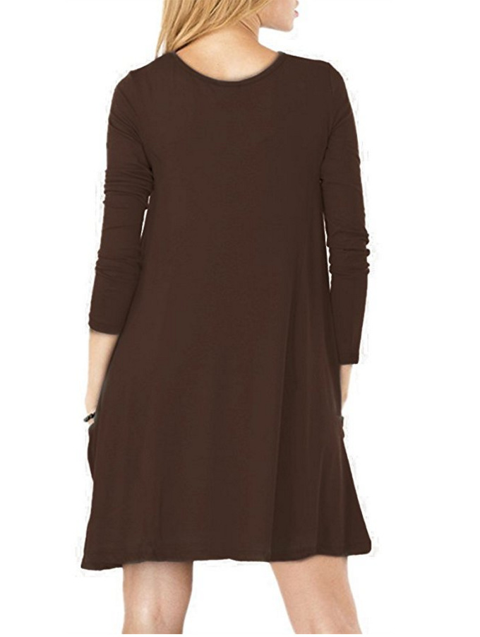 Loose A Line Dress with Large Pockets Long Sleeve Round Neck Spring Fashion Wholesale Available