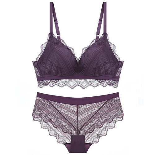 European and American new style lace non-wired thin cotton cup comfortable bra set French sexy triangle cup underwear set