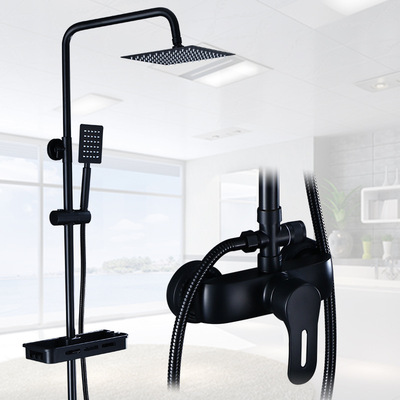 廠家直供淋浴花灑套裝家用全銅淋浴器多功能黑色增壓淋雨噴頭花灑