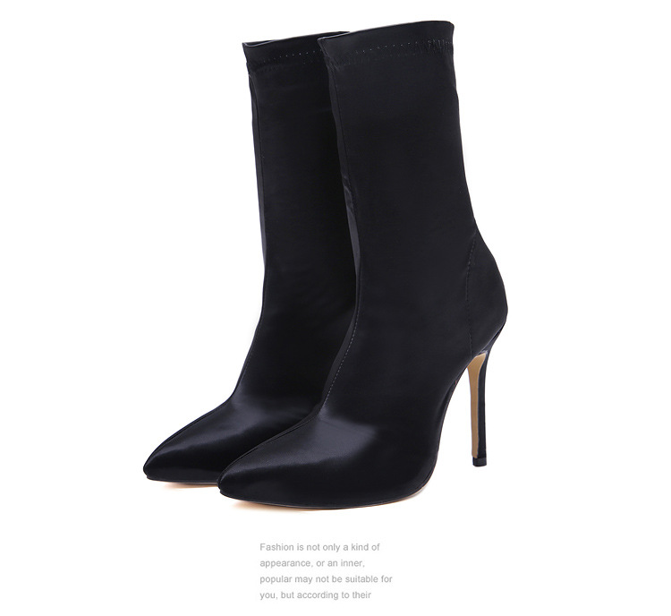 women s elastic satin surface pointed toe mid-tube stiletto boots nihaostyles wholesale clothing NSSO81739