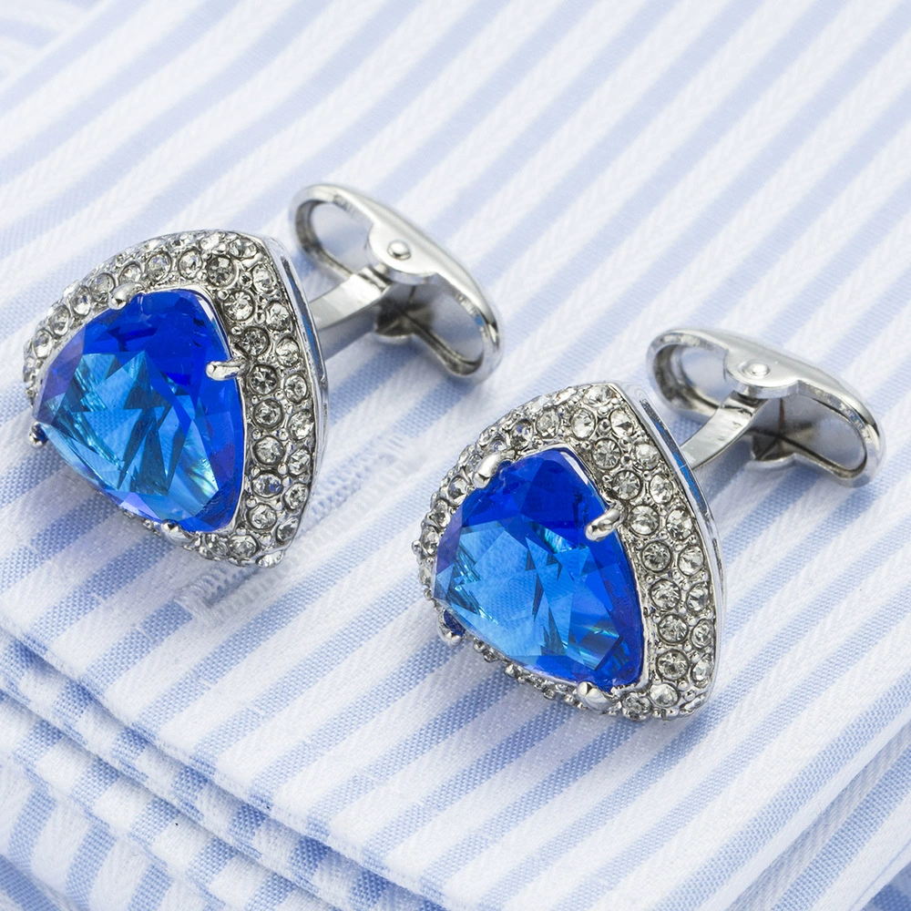 [优质蓝水晶袖扣 洋服袖口扣 法式袖钉 cufflinks 502]