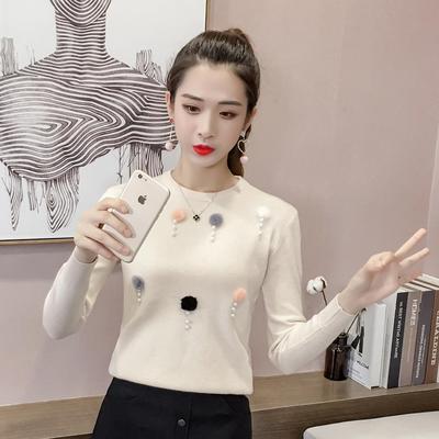 包芯紗 2018秋款新款韓版圓領針織衫修身長袖套頭毛衣女