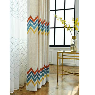 棉麻绣花窗帘中式风格客厅卧室遮光窗帘布拼接工艺厂家直销