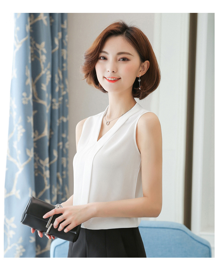 外贸雪纺衫女2022夏季新款时尚背心 V领无袖大码打底女装上衣衬衫详情11