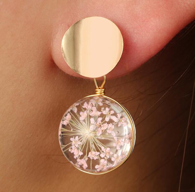 Small fresh glass ball star earrings Korean version of the sequins petal earrings female E6031