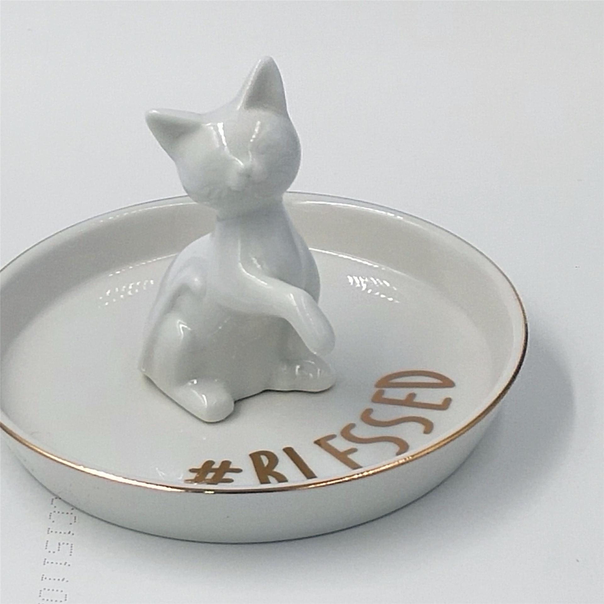 小猫陶瓷碟首饰盘  收纳碟 ZAKKA碟子 家居摆件 欧美热销|ru