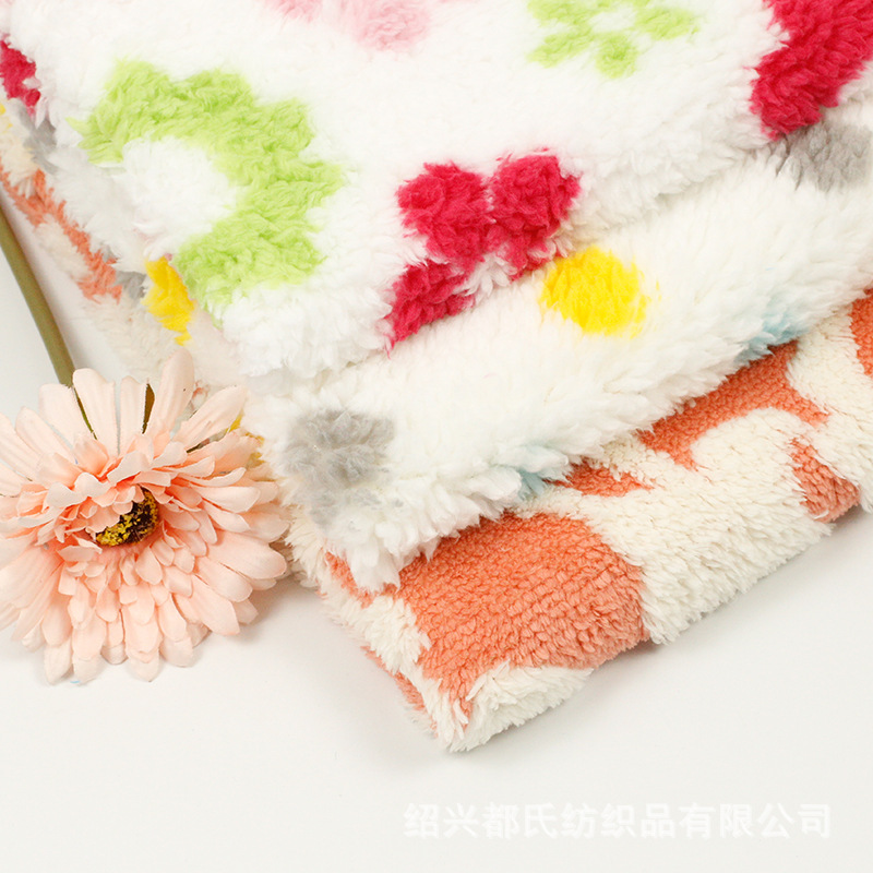 厂家直销印花舒棉绒棉花绒 单面绒印花 仿羊羔绒印花 印花绒布