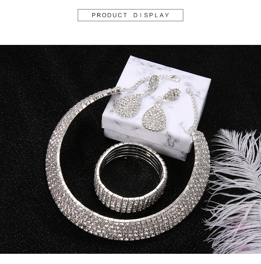 Mode Persnlichkeit voller Diamant mehrschichtige Kragen Halskette Ohrringe Armband dreiteiliges Setpicture5