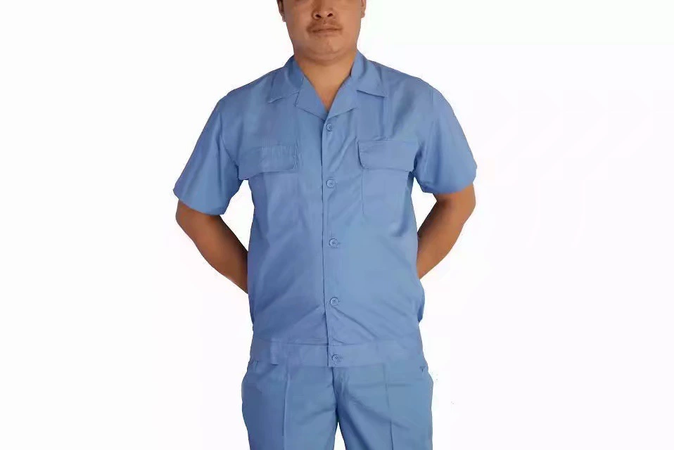 Yi Laixiang 208, светло-голубая летняя одежда из полиэстера и хлопка с короткими рукавами, мужская и женская дышащая рабочая одежда с короткими рукавами, Заводская защитная одежда