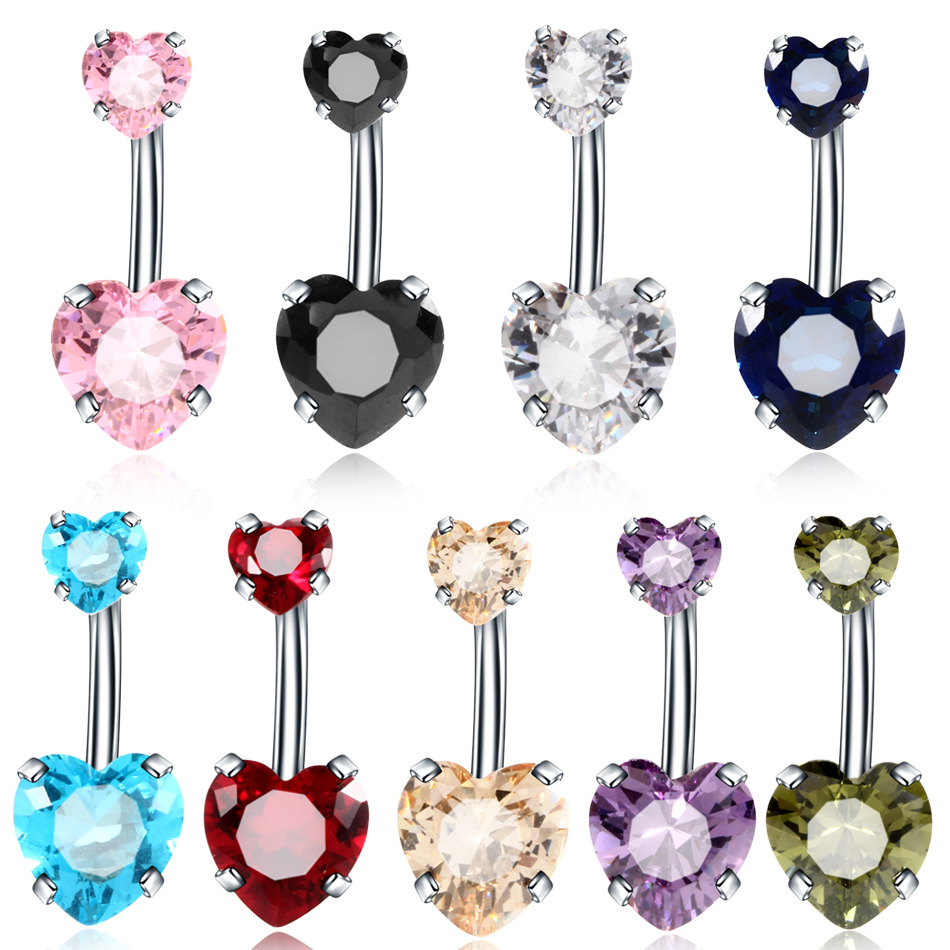 Fashion Geometric Heart Shape Stainless Steel Inlaid Zircon Zircon Belly Ring 1 Piece display picture 1
