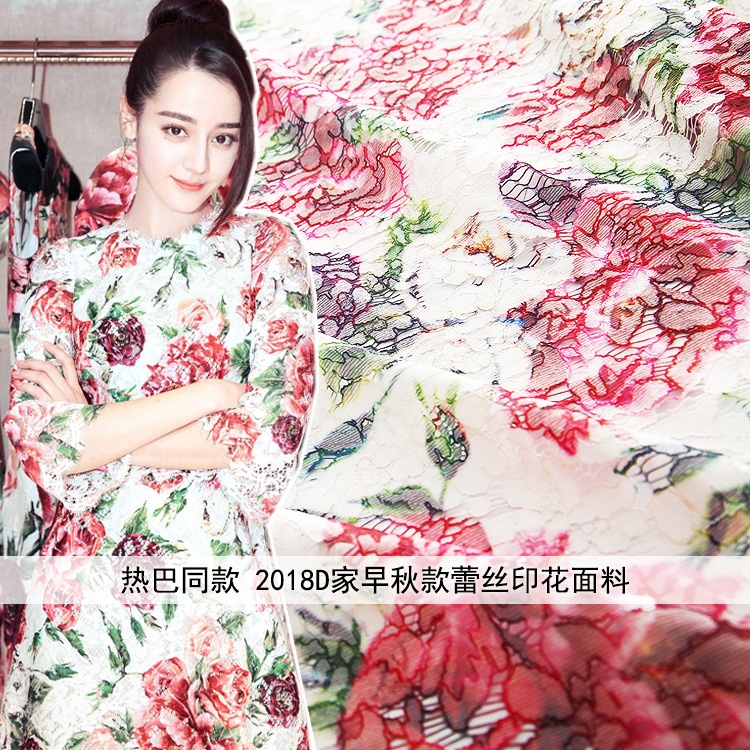 2018新款 D家芍药花大牡丹花朵图案 蕾丝面料 数码印花厂家直销