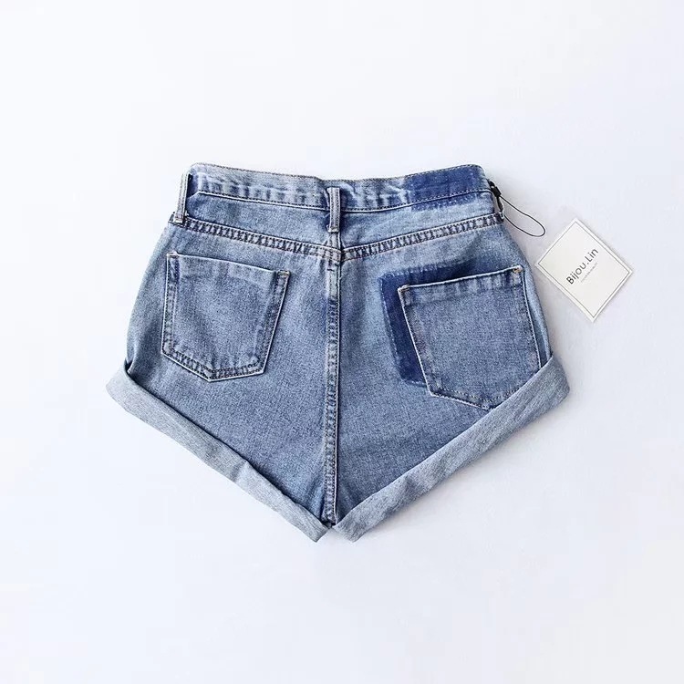 Rolled High Waist Wide Leg Denim Shorts NSAC37400