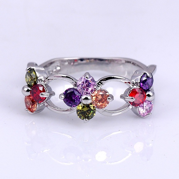 Zhen Rong wish best selling new inlaid multi-colored gemstone flower ring European and American women's ruby engagement ring