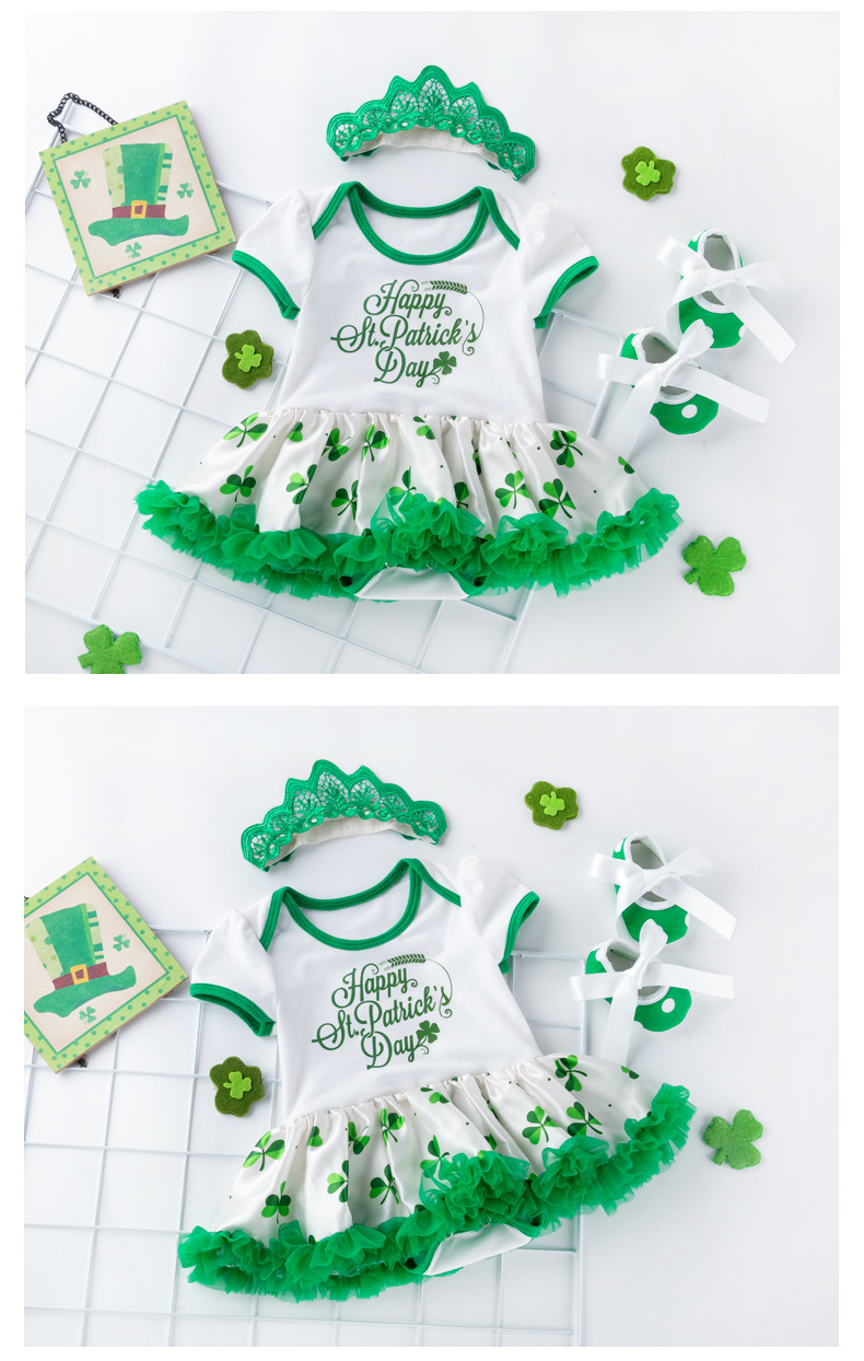 St. Patrick Fashion Shamrock Letter Cotton Girls Dresses display picture 2