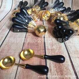 新款镀金火漆印章不锈钢勺子 火漆印章 用火漆勺子 复古木头手柄
