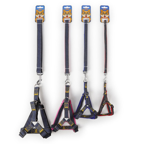 Wholesale Pipitao dog walking rope pet supplies chest and back traction dog rope denim harness pet dog traction rope