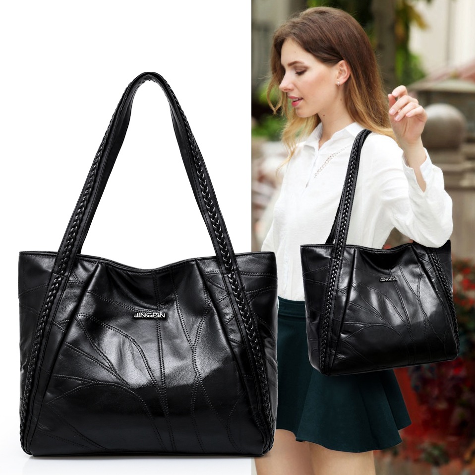 包包女欧美时尚羊皮大容量单肩女包百搭编织托特包手提包批发