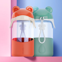 艾可思北極熊玻璃杯可愛卡通學生水杯子隔熱防燙便攜兒童禮品杯