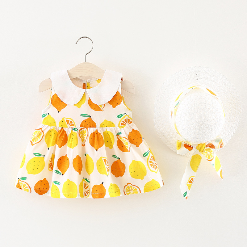 Children's clothing wholesale summer new girls' solid color flower lemon skirt with Hat Baby skirt consignment A304