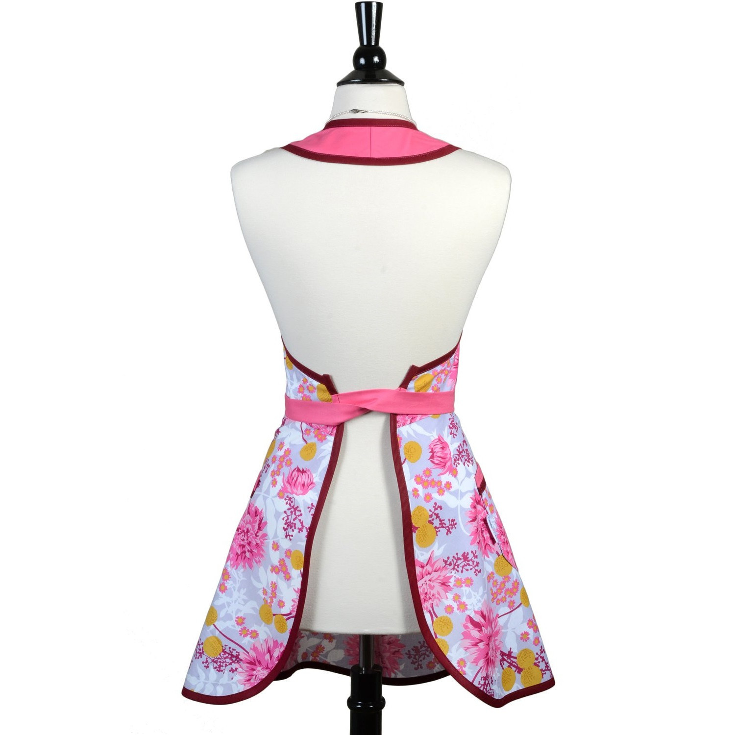 玉兰花复古围裙粉色围裙纯棉围裙防污有口袋家用工作可