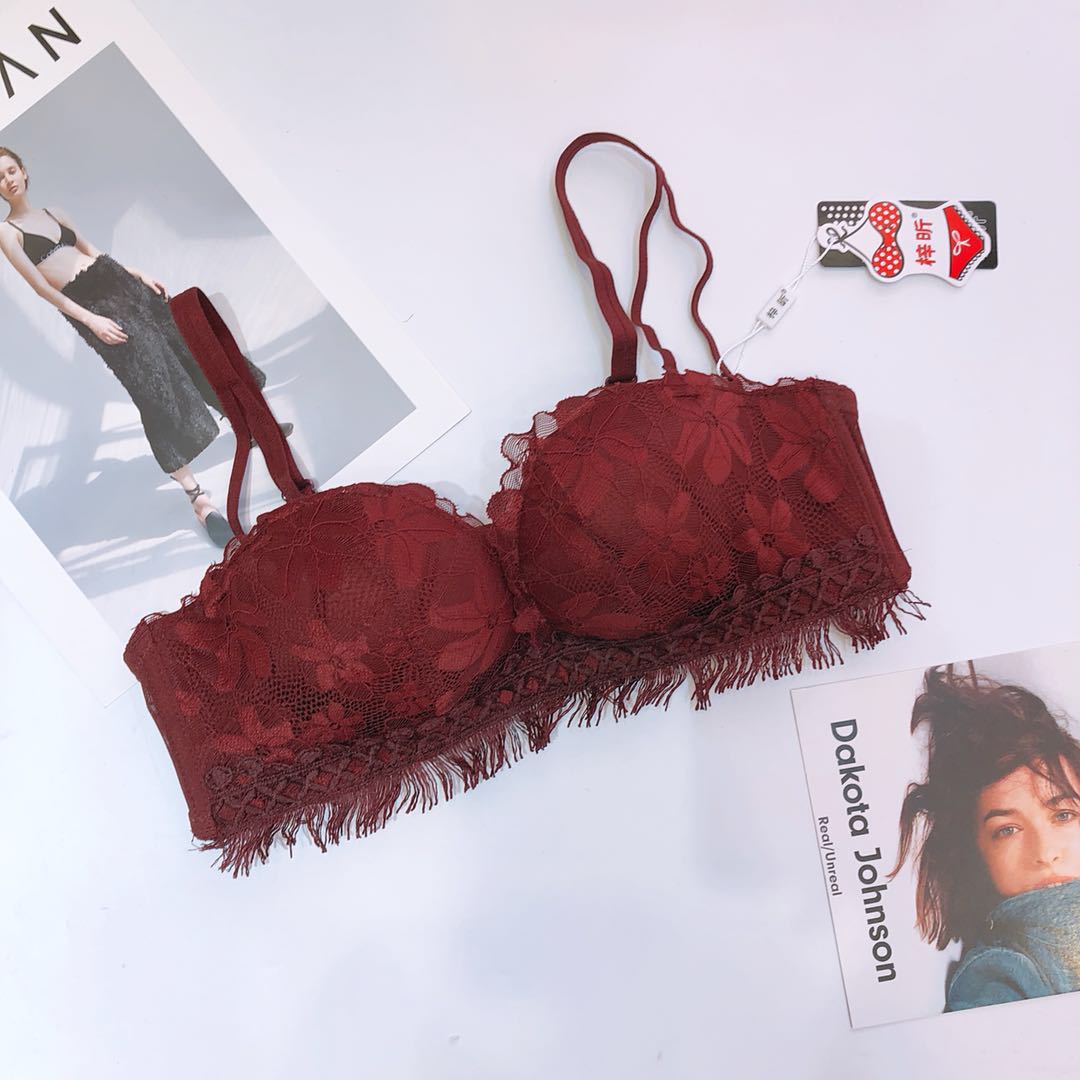 8203 Jade Rabbit Essence Sexy Lace Tassel Medium Thick No Steel Ring Bra Set Small Chest Gathering Women's Underwear_voghion.com