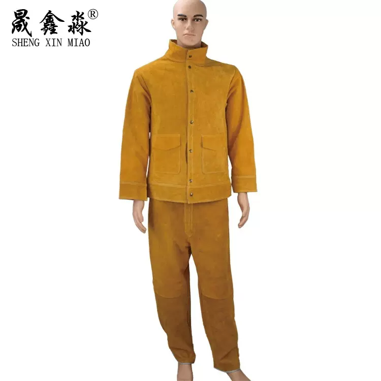 厂家直销电焊服 牛皮防烫焊工防护服 黄色防焊渣耐磨阻燃焊工服