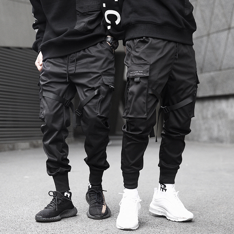 Hong Kong fashion youth ankle-tied pants men's fashion brand functional tactical umbrella overalls national fashion casual slim fit pencil pants for students