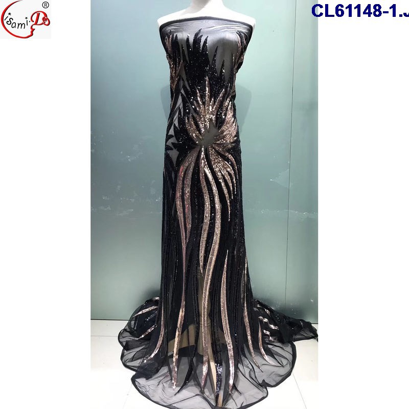 时装周宴会小礼服系列亮片网格平绣网纱蕾丝花边面料cl61148网孔