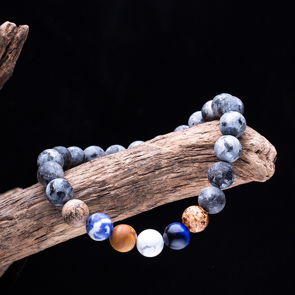 simple natural stone transparent stripes round bead bracelet